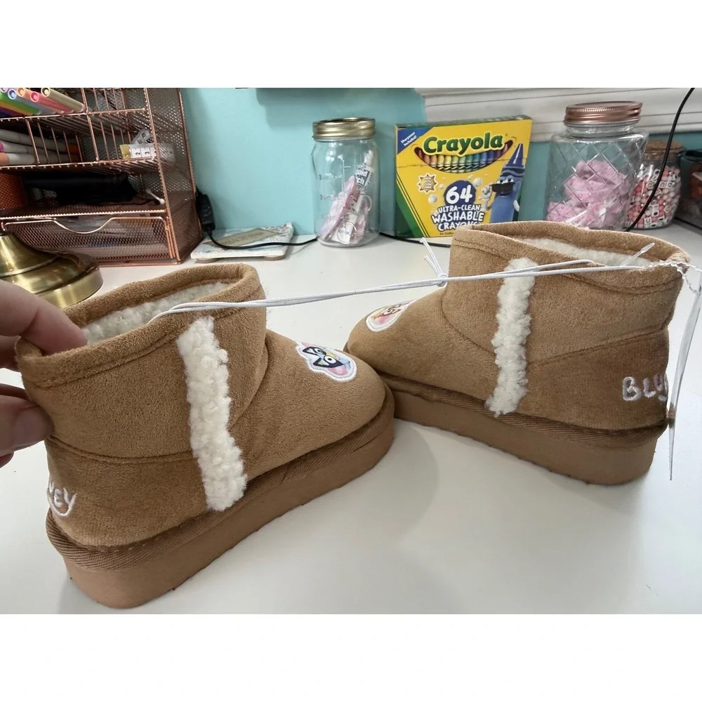 Bluey Toddler Tan EVA Winter Slipper Boots Faux Fur Lined Character‎ Shoes New